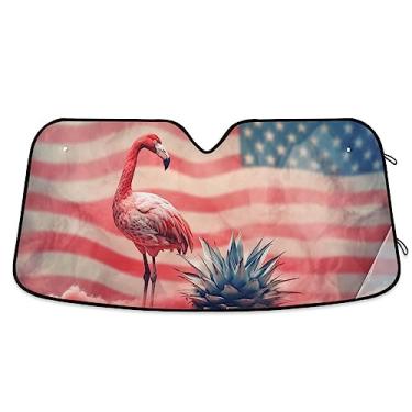 Imagem de Bandeira americana e viseira de sol flamingo para carro, persianas de janela de carro, proteção UV dobrável para janela de carro