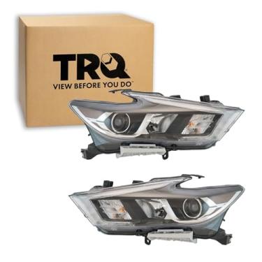 Imagem de TRQ Conjunto de montagem de faróis laterais do motorista e do passageiro, lado do motorista e do passageiro, compatível com Nissan Maxima NI2502235 NI2503235 2016-2018