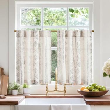 Imagem de Cortinas jinchan Boho Kitchen Linen Cafe Tier 45 cm cinza 2 painéis