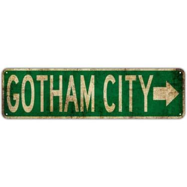 Imagem de Busppoy Gotham City with Right Arrow Decor Wall Street Placa de metal retrô rústica vintage 10 x 40 cm, TinSign4 x 16a4144