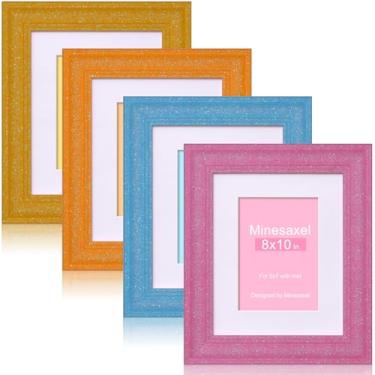 Imagem de Minesaxel Moldura colorida com glitter de 20 x 25 cm para 13 x 17 cm com tapete, molduras brilhantes de vidro real HD, fofa, divertida ou exclusiva, moldura de arte 20 por 25 cm para mesa ou parede