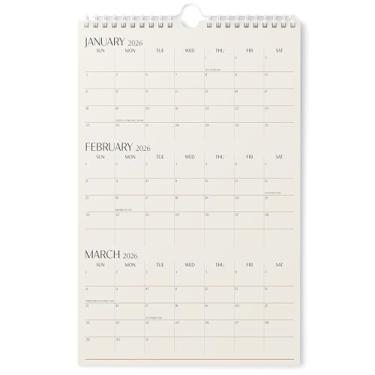 Imagem de Karto Calendário de parede de 3 meses 2026 - vertical 28 x 43 cm de janeiro de 2026 a junho de 2027 - Aumente sua produtividade e planejamento fácil com o calendário mensal estético - Bege
