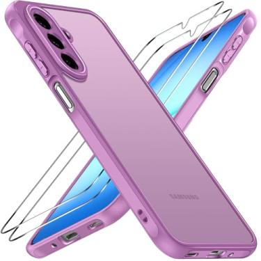 Imagem de ivoler Capa 3 em 1 para Samsung Galaxy A17 4G/5G com 2 protetores de tela de vidro temperado, [proteção de grau militar] Capa protetora de telefone fina fosca e traseira rígida [antiarranhões] - Rosa