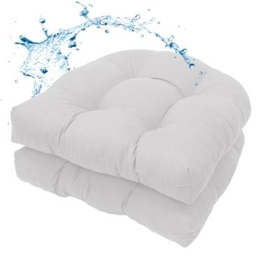 Imagem de MTMR Conjunto de 2 almofadas de cadeira de jardim repelentes à água, 48 x 48 cm com algodão PP de alta elasticidade, almofadas de móveis de pátio externo com tufos grossos, almofadas de assento para