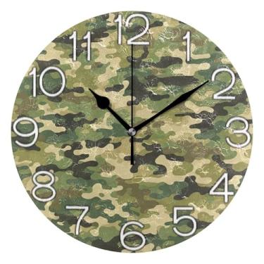 Imagem de GAIGEO Adesivos de camuflagem militar verde decorativo analógico relógio de parede escritório cozinha relógio estético silencioso sem tique-taque, arte de decoração moderna de meados do século, 25 cm