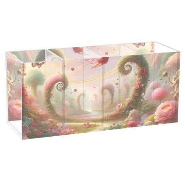 Imagem de TSENQUE Rosa Fantástico País das Maravilhas Personalizado Bonito Porta-lápis de mesa Marcador Acrílico Marcador Marcador Suporte de pincel, copo de caneta, Estética Decoração de mesa de escritório