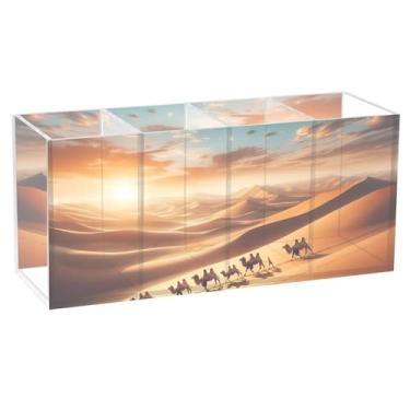 Imagem de TSENQUE Porta-lápis personalizado com cenário de animais do deserto para mesa, bonito marcador de acrílico, suporte para canetas, decoração estética de escritório