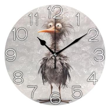 Imagem de GAIGEO Relógio de parede analógico decorativo funky alimentado por bateria relógio de escritório cozinha, arte de parede boho decoração de casa pássaro peculiar fofo anime cinza, 25 cm, ponteiros