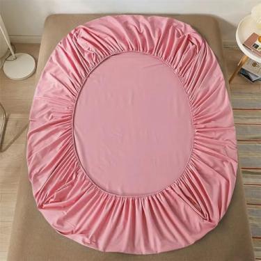 Imagem de Lençol de algodão com elástico, antiderrapante e ajustável, para camas de solteiro, casal, king e queen, rosa, 2 peças, fronha 48x74