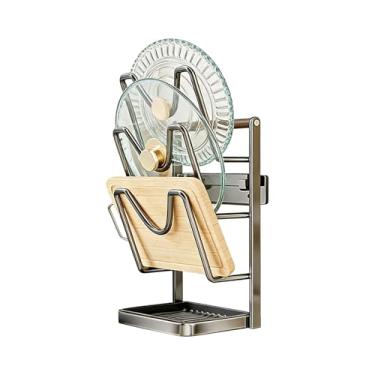 Imagem de Organizador de Tampas de Panelas,Suporte Vertical para Colheres e Espátulas - com Bandeja Removível para Organização de Tampas | para Espátula, Louça, Tábua, Utensílios de Cozinha, Cozinhar e Secar