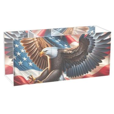 Imagem de TSENQUE Porta-lápis de mesa fofo com bandeira americana águia dos EUA, porta-lápis floral para escritório, suporte de pincel de acrílico para caneta