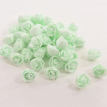 Imagem de XIZHI Mini flores artificiais de rosas falsas, 100 peças, cabeça de rosa de espuma vermelha de 3,5 cm para acessórios de artesanato faça você mesmo, decoração de casa e chá de bebê (verde)