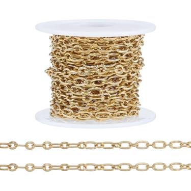 Imagem de PH PandaHall Correntes ovais banhadas a ouro 18K, correntes de elos de 5 m, corrente de elos de 4 mm de largura, texturizada, corrente decorativa para mulheres, homens, joias, faça você mesmo