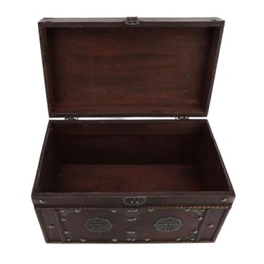 Imagem de Yosoo Caixa de Armazenamento de Madeira Vintage, Organizador retrô Com Rebites de Padrões Festivos e Fivela Decorativa Estilo Chinês para Livros, Documentos, Joias