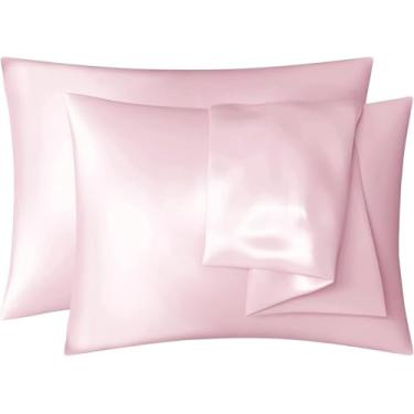 Imagem de Kit com 2 Fronhas Cetim Para Travesseiro Anti-frizz Seda Alto Brilhov - Macia - Par - 50cm X 70cm (Rosa)