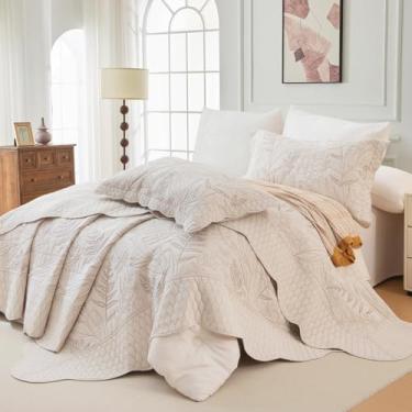 Imagem de Lady Ann Conjunto de colcha King extragrande, 120 x 120, 3 peças, conjunto de colcha de cama com estampa de folhas botânicas, macio, leve, extra grande, colcha de trigo, edredom para todas as estações