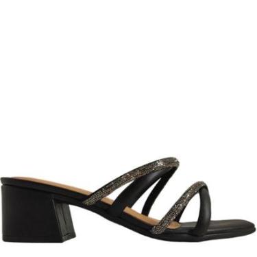 Imagem de Tamanco feminino Casual Salto Bloco Médio Tiras com Strass Ramarim 2330202-Feminino