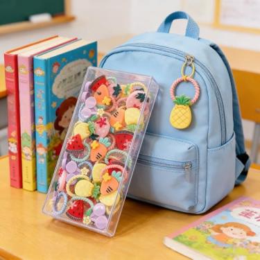 Imagem de 30 laços de cabelo, laços de cabelo pequenos de desenho animado, faixas de cabelo coloridas elásticas de rabo de cavalo, presente infantil (mirtilo)