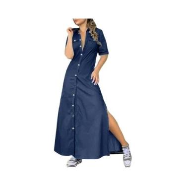 Imagem de Vestido Jeans plus Size De Verão Oversized L-5XL Com Lapela, Botões, F