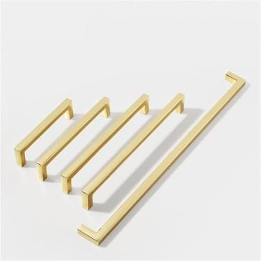 Imagem de Puxadores simples quadrados escovados de liga de alumínio preto puxadores de porta de armário de cozinha puxadores de gaveta ferragens de móveis 1 peça (ouro 192 mm)