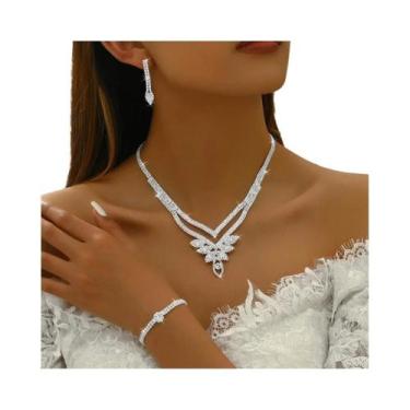 Imagem de Conjunto De Joias Femininas Da Moda: Brincos De Folha Com Corrente De 