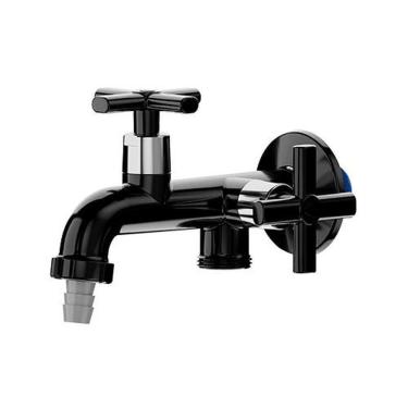 Imagem de Torneira Tanque/máquina Preta Blukit 1/2 Com Redutor De Vazão E Bucha De Redução 1/2 X 3/4