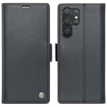 Imagem de WJXEXRS Capa carteira para Samsung Galaxy S25 Ultra, capa de couro PU elegante com bloqueio RFID, suporte para cartão, função de suporte, capa protetora à prova de choque para Samsung Galaxy S25 Ultra