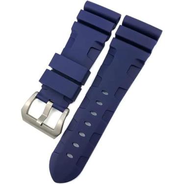 Imagem de FFHAO Pulseira de relógio de borracha de silicone de 24 mm e 26 mm adequada para Panerai luminária submersível PAM verde azul à prova d'água (pino azul, 26 mm)