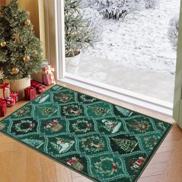 Imagem de GarveeHome Tapete de Natal 2x3 Boho Antiderrapante Resistente a Manchas Lavável na Máquina para Entrada, Tapete Grande Neutro de Pelo Baixo para Sala de Estar, Quarto, Escritório, Verde