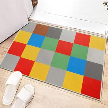 Imagem de Doteon Tapete quadriculado colorido antiderrapante geométrico para sala de estar, quarto, sala de jogos, decoração de 6 x 3 pés
