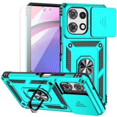 Imagem de Capa para Moto G Power 2025, com capa de lente de câmera, protetor de tela HD, camada dupla de nível militar, suporte de anel magnético, suporte de suporte, capa protetora para celular para Moto G