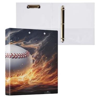 Imagem de ATTX Fichário de beisebol Water Fire com 3 anéis de 3 cm para papel tamanho carta, 21,6 cm x 28 cm, fichários com três argolas com prancheta para material de escritório #14