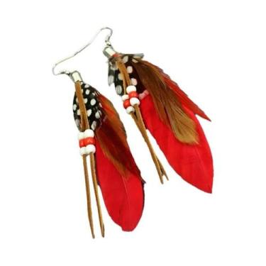 Imagem de Brincos Coloridos Com Franjas E Contas De Couro Estilo Indiano Moda De