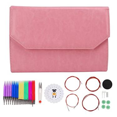 Imagem de Conjunto de agulhas de tricô Kit de crochê de agulha circular 12 tamanhos diferentes Aperto confortável Material acrílico polido brilhante para projetos de tricô Iniciantes (12 pares de embalagens rosa claro)