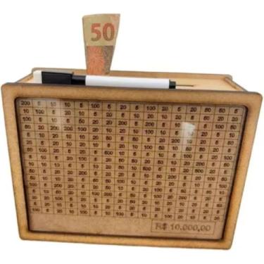 Imagem de Cofre em MDF Cru, Método Japonês Guarde 10 Mil, Caixa de Poupança com Grade Numérica