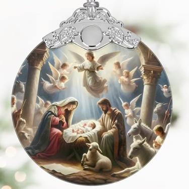 Imagem de Enfeites de Natal de presépio, decoração de Natal de vitral de 7,6 cm, ornamentos cristãos para árvore de Natal, presentes cristãos para crianças, presentes religiosos para mulheres, perfeitos para