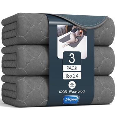 Imagem de Inspire Protetores De Colchão, Cama Reutilizáveis Para Incontinência, Cinza, À Prova D'Água, Adultos, Bebês E Cães (18 X 24 - Pacote Com 3)