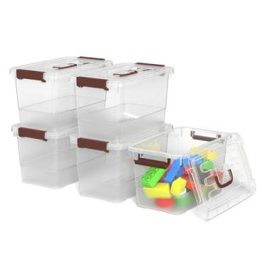 Imagem de Krihan Caixas de armazenamento de plástico transparente de 7 litros com tampas, embalagem com 5 recipientes de organização empilháveis duráveis com fivela e alça