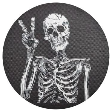 Imagem de xigua Jogo americano redondo de esqueleto engraçado de Halloween, conjunto de 6, tapete de mesa redondo antiderrapante resistente ao calor, tapetes de mesa de 48 cm para decoração de cozinha, jantar e