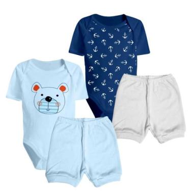 Imagem de Kit Roupa de Bebê Algodão 2 Body Manga Curta e 2 Shorts Liso - Koala B