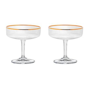 Imagem de Taça Coupe de Vidro Wolff 200 ml Borda Dourada Lines 2 Peças