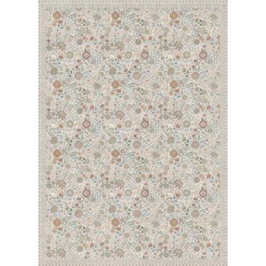 Imagem de Clemile Tapete floral 5 x 7 cm - Tapete de cozinha vintage lavável com suporte antiderrapante - Tapete macio de pelo baixo para entrada, quarto, cozinha, banheiro bege cinza