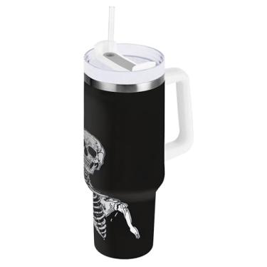 Imagem de SEHANY Copo Skull Gothic de 1,134 g com alça, copo isolado de aço inoxidável de parede dupla, à prova de vazamento, caneca de café isolada para viagem, cabe no suporte de copo de carro
