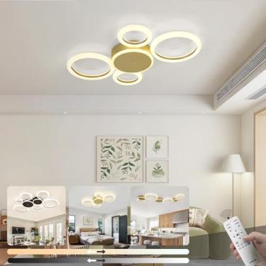 Imagem de Luminária de teto LED moderna para sala de estar, com intensidade de cor ajustável de 3000K a 6500K, controle remoto, ideal para quarto, escritório, sala de jantar e sala de estudos (dourada