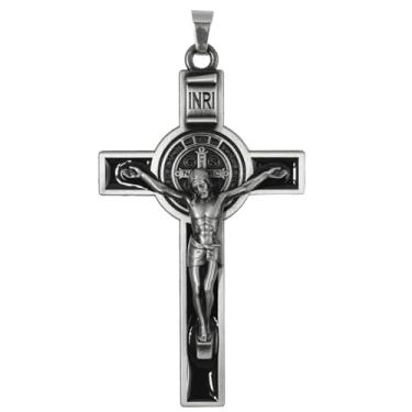 Imagem de Nextpal Crucifixo de São Bento para casa, cruz de parede de metal preto de 7,6 cm com detalhes de metal, crucifixo de parede católico para decoração de bênção e fé sagrada, doação cristã para lar