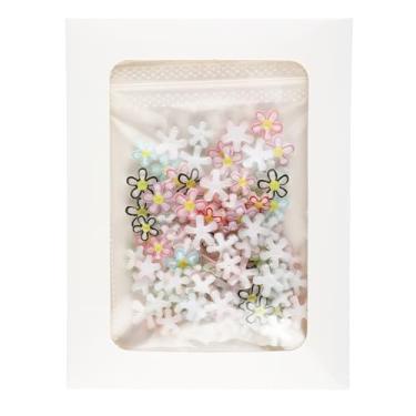 Imagem de 100 peças de margaridas coloridas de resina doce, fundo plano de flores translúcidas, decoração de jardim em miniatura Kawaii para álbuns, arte de unhas e artesanato DIY com embalagem de envelope de