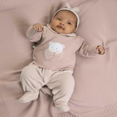 Imagem de Saída De Maternidade Menina Plush Tricô Laís 4 Pçs Fofinho-Feminino