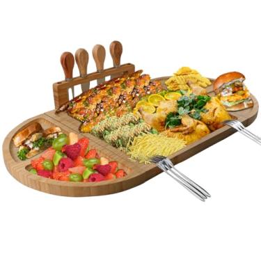 Imagem de LUMAI Kit Tábua Para Queijos e Frios Formato Coração com Facas, Garfos, Divisórias e Encaixe Magnético – Petisqueira de Bambu Modular para Servir Queijos, Frutas e Aperitivos
