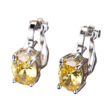 Imagem de Brincos De Clipe Oval Azul Com Zircônia Arco-Íris Para Mulheres, Joias