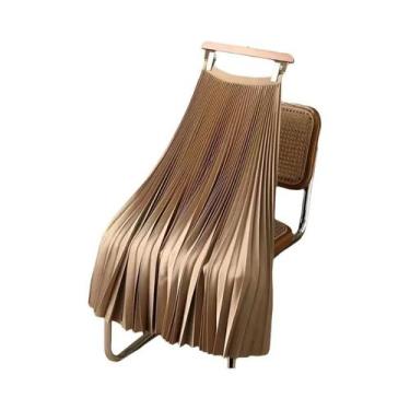 Imagem de Saia Midi Plissada De Cetim Vintage Feminina Com Cintura Alta E Elásti